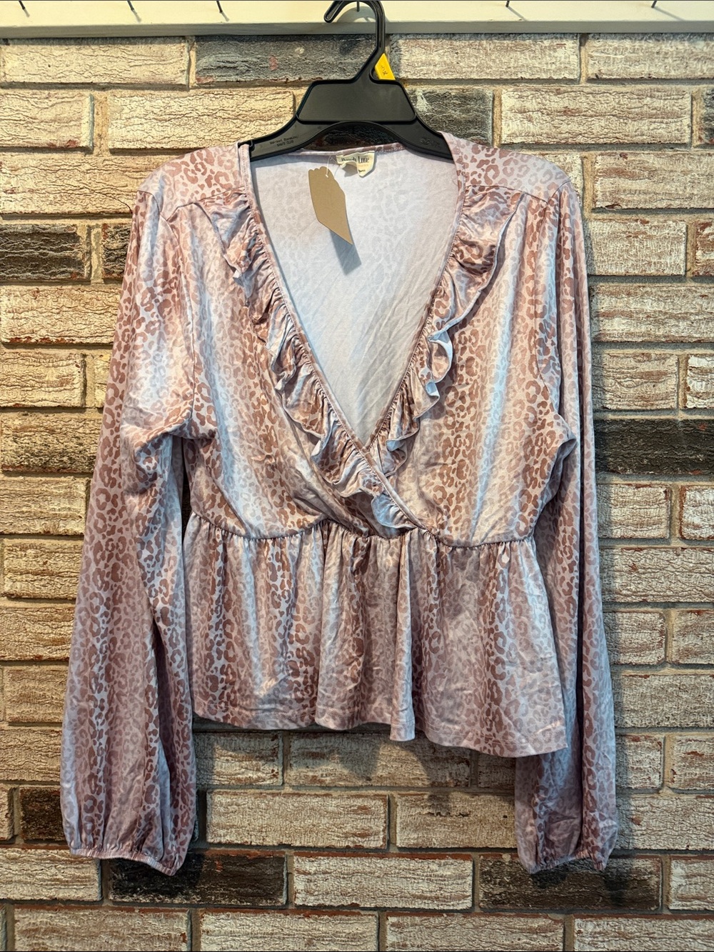 Peach Love California Blush Leopard-Print Ruffle Wrap Blouse